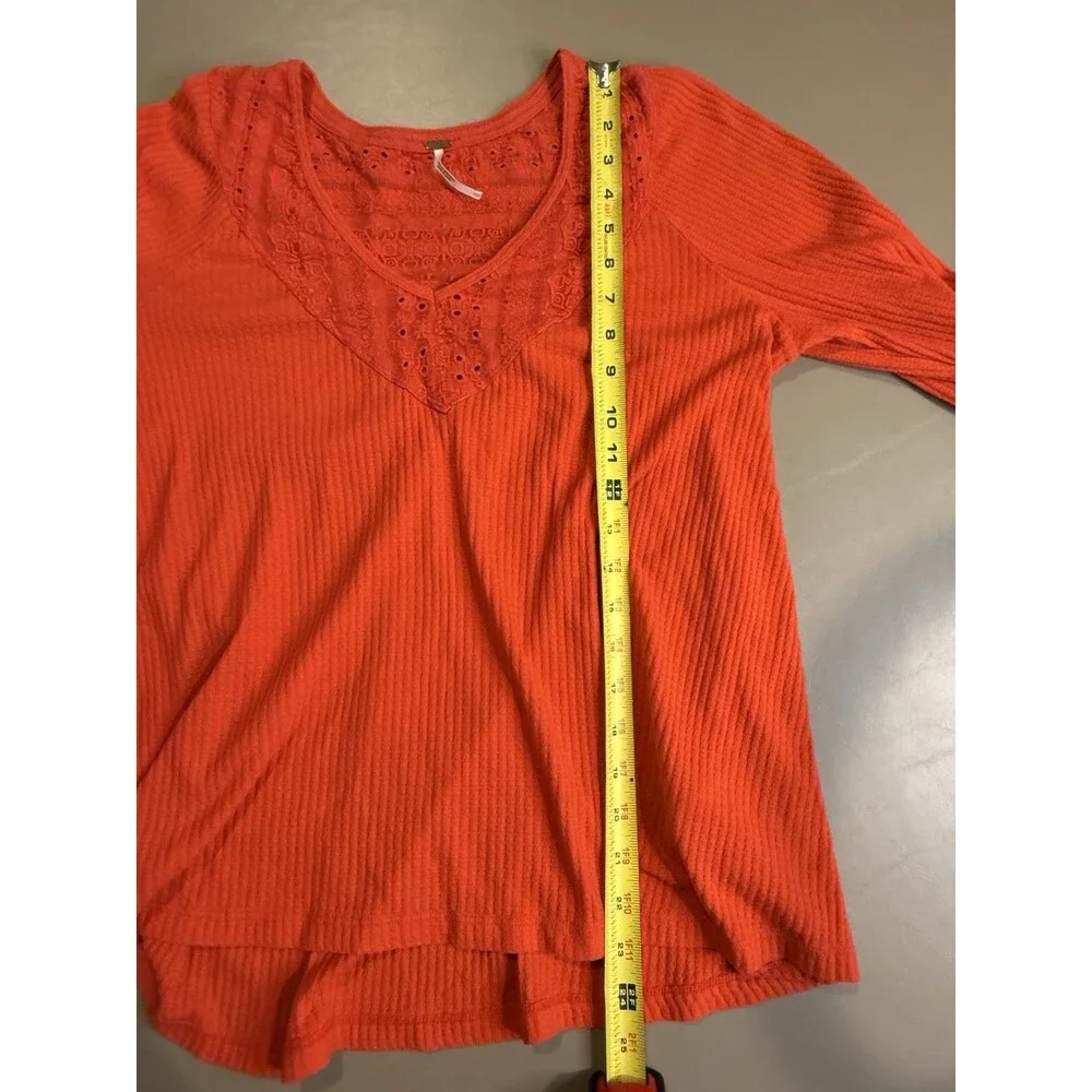 Free People Womens Parisian Nights Top Small Red Embroidered Boho Bell Sleeve